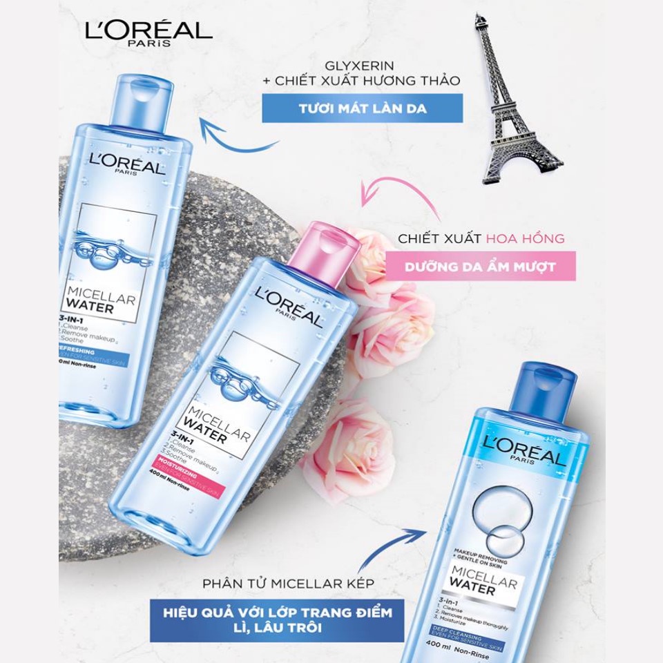 [Mã COSDAY giảm 8% đơn 150K] Nước tẩy trang làm sạch, dưỡng ẩm cho mọi loại da L'Oreal 3-in-1 Micellar Water | BigBuy360 - bigbuy360.vn