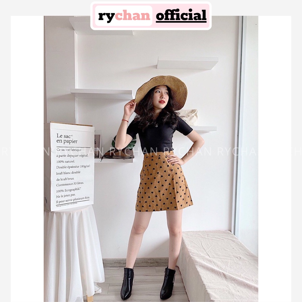 SE533 - Set Áo Thun Gân Kèm Chân Váy Tim Cực Xinh