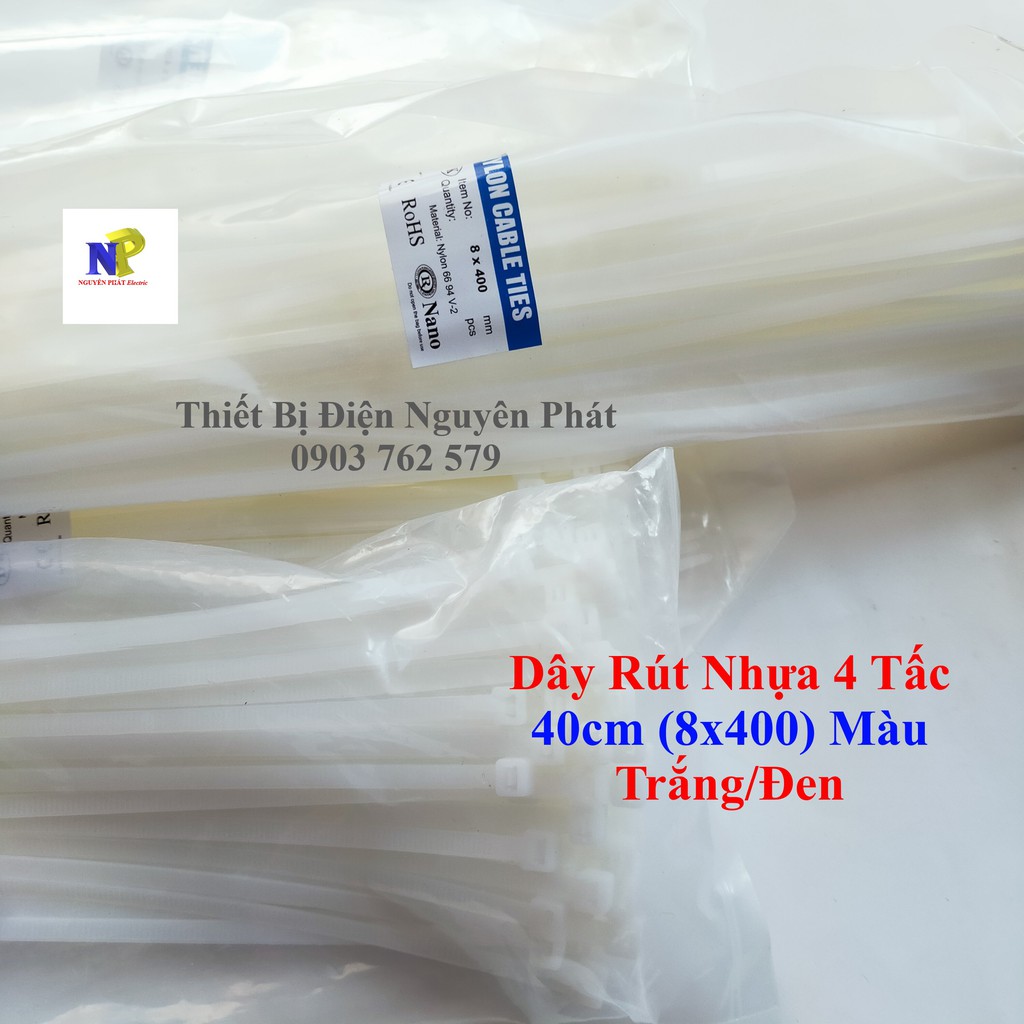 [Nguyên Phát] Dây Rút Nhựa 4 Tấc 40cm (8x400) Màu Trắng/Đen - Giá Bán 1 Bịch