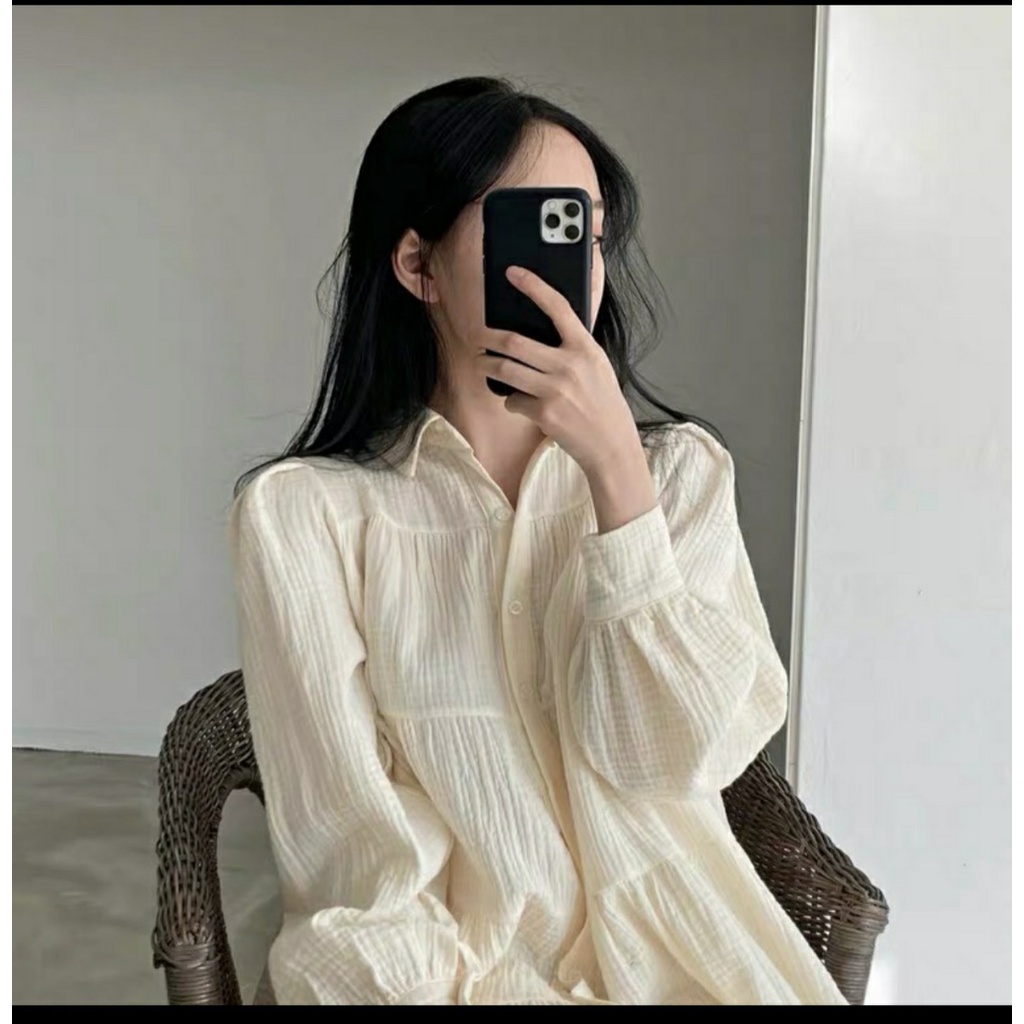 Váy babydoll xốp Hàn mềm bồng bềnh ♥️ đầm sơ mi nhẹ nhàng