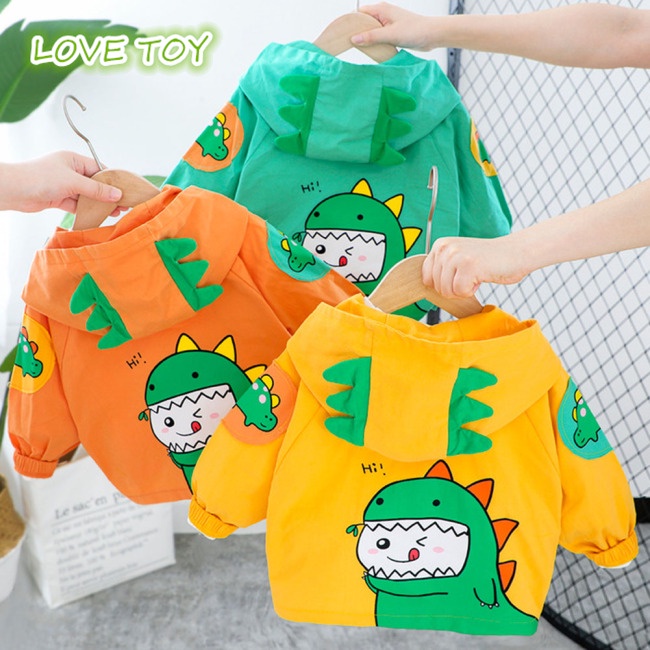 Áo Khoác Tay Dài Có Nón In Họa Tiết Khủng Long Hoạt Hình Đáng Yêu Cho Bé Trai Gái