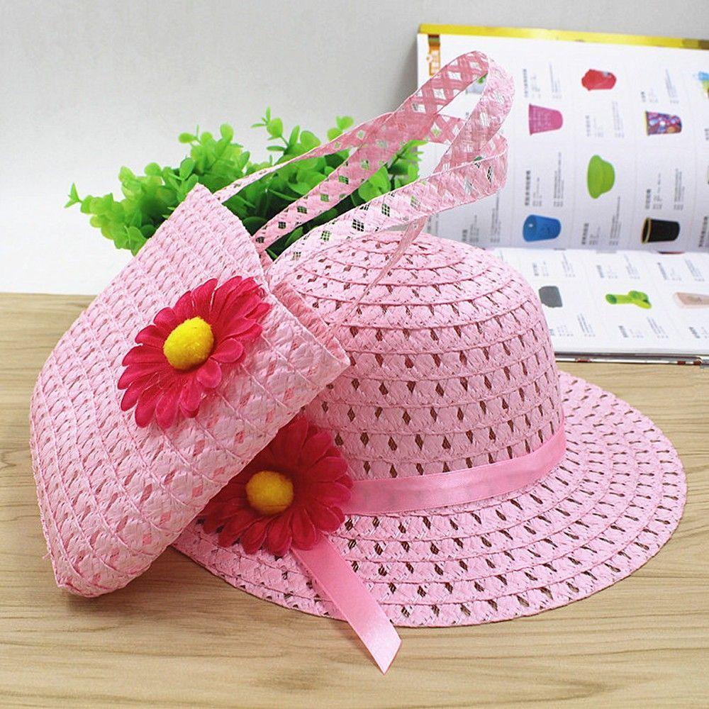 MOCHO Mũ Cói Đính Hoa Dễ Thương Thời Trang Mùa Hè Cho Bé Gái
