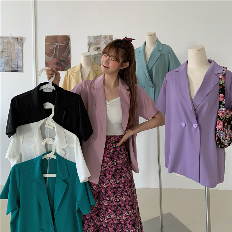 Áo Khoác Blazer Tay Ngắn Dáng Rộng Phong Cách Anh Quốc Thanh Lịch Thời Trang Dành Cho Nữ | BigBuy360 - bigbuy360.vn