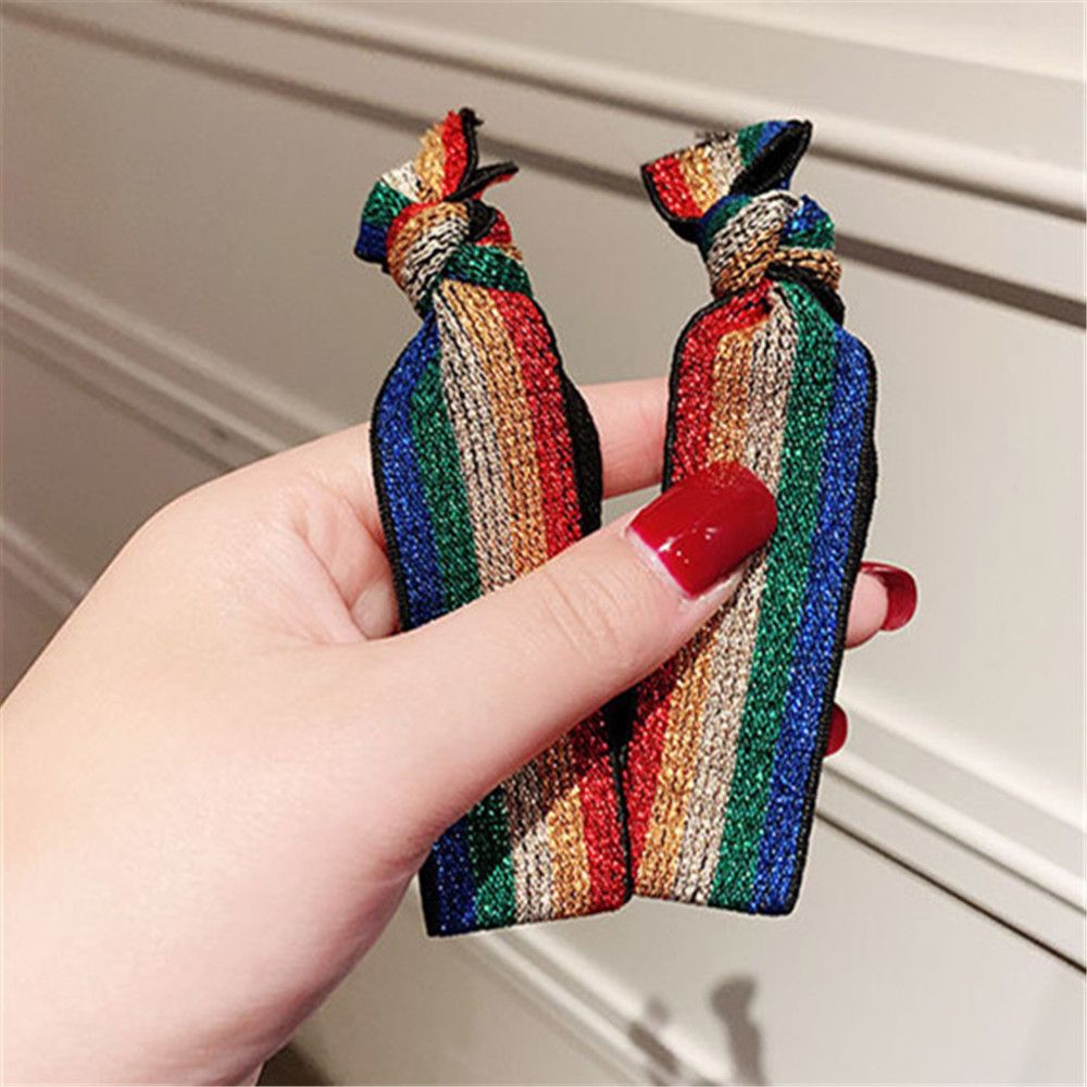 Dây Buộc Tóc Co Giãn Tốt Họa Tiết Da Báo Màu Cầu Vồng Phong Cách Hàn Quốc