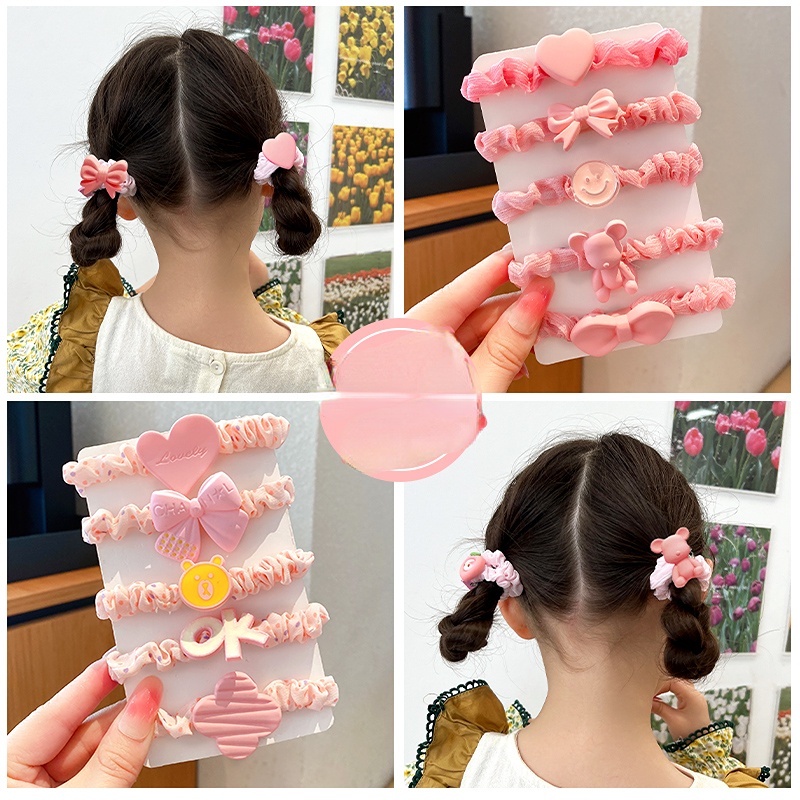 Set 5 Dây Buộc Tóc Nylon Họa Tiết Hoạt Hình Đáng Yêu Cho Bé Gái