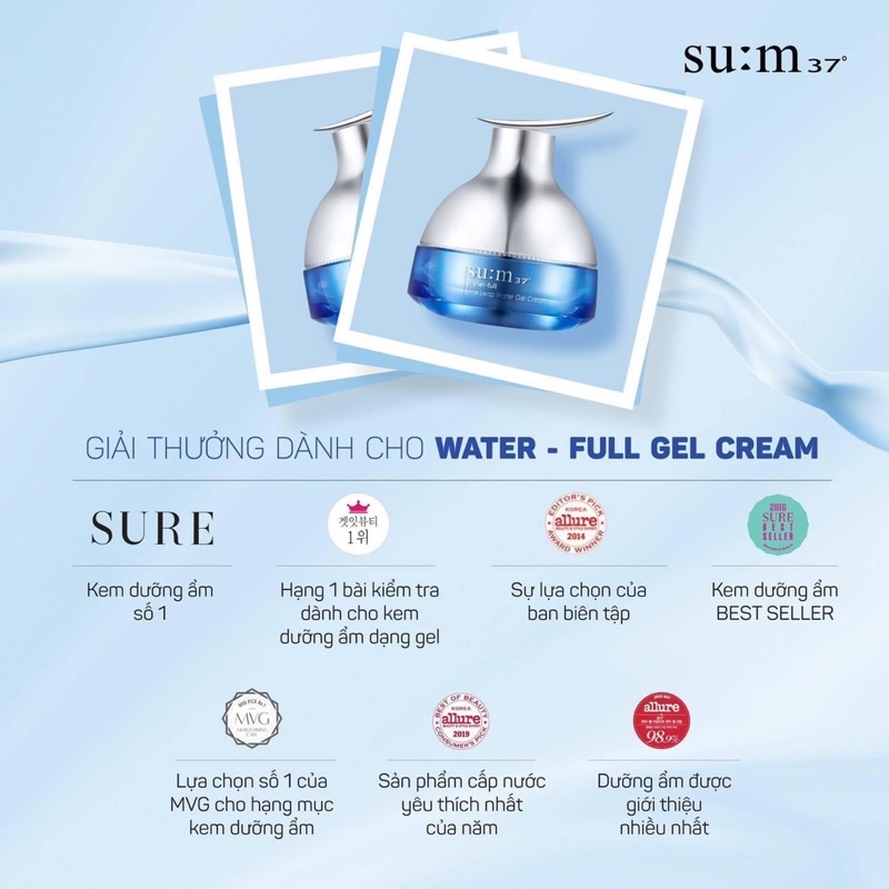 Siêu rẻ - 10 gói Kem dưỡng ẩm mượt da dạng gel Su:m37 Water-full Time Leap Water Gel Cream