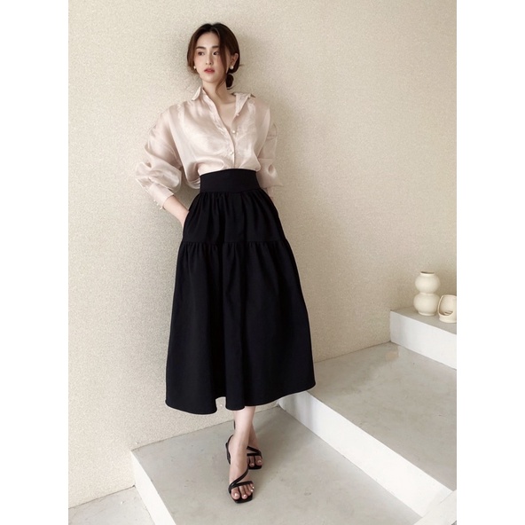 Chân váy midi H.I.U ROOM dáng dài nhún bồng HIU design 2021. | BigBuy360 - bigbuy360.vn