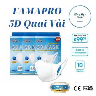 Khẩu Trang Y Tế 5D Mask Quai Vải Nam Anh FAMAPRO Kháng Khuẩn 3 Lớp Nhẹ Nhàng Thoải Mái Không Đau Tai (hộp 10c)