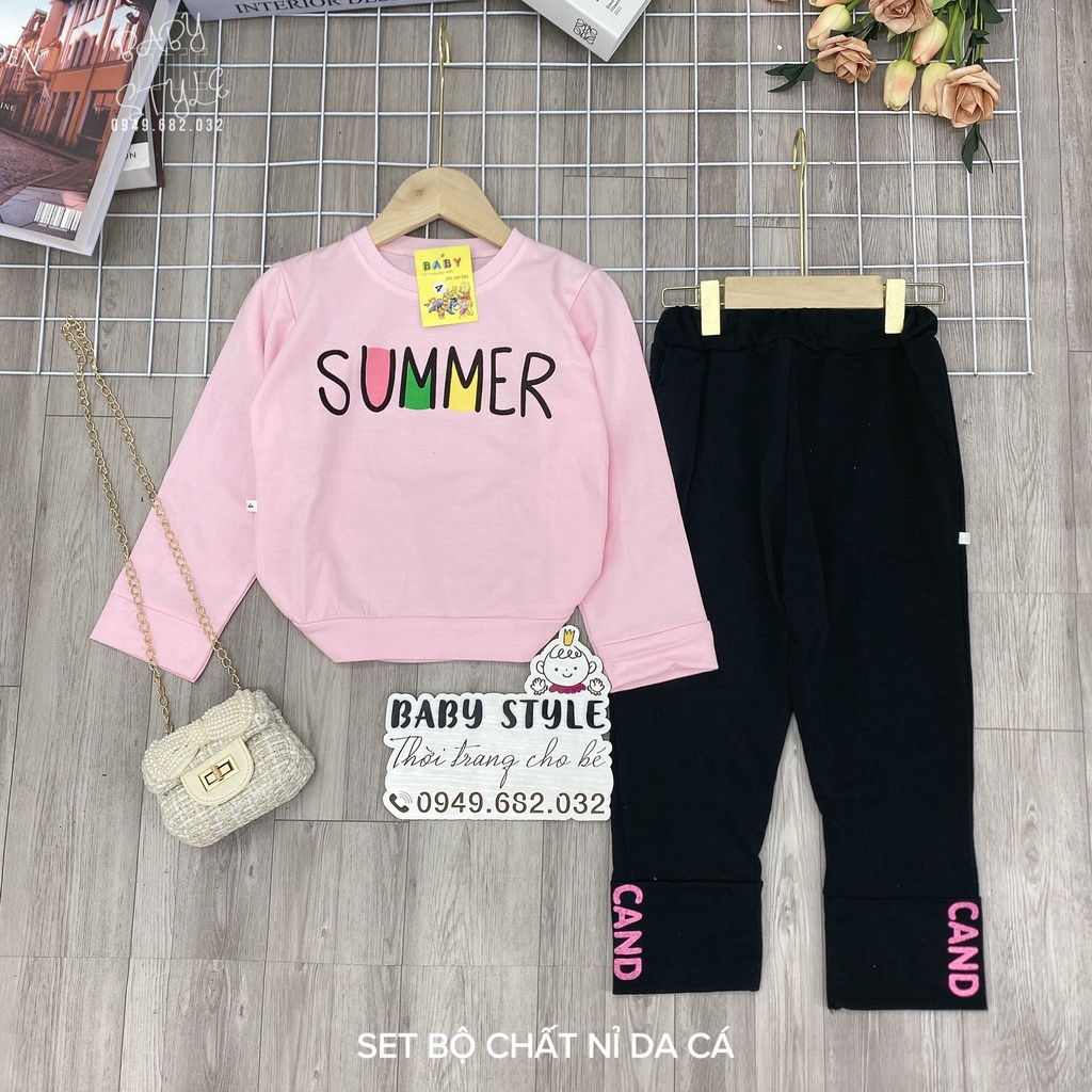 Bộ quần áo nỉ thu đông &quot;HOT SUM&quot; 13-45kg cho bé gái 4-14 tuổi. Xinh xắn, đáng yêu. G34