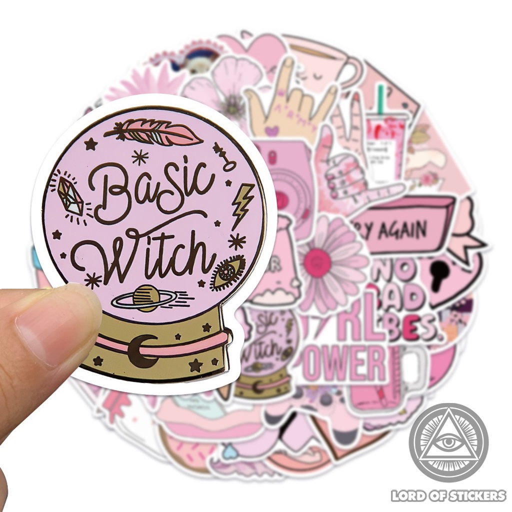 Set 50 Miếng Dán Sticker Họa Tiết Graffiti Màu Hồng Cute Chống Thấm Nước Trang Trí Mũ Bảo Hiểm, Điện Thoại, Laptop, Sổ