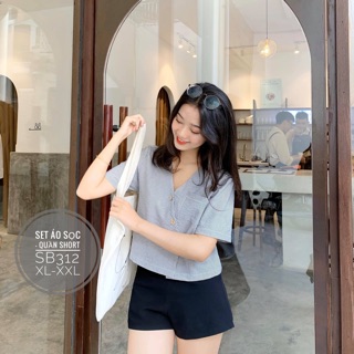 Set bigsize áo sơmi sọc + quầ short 60-85kg