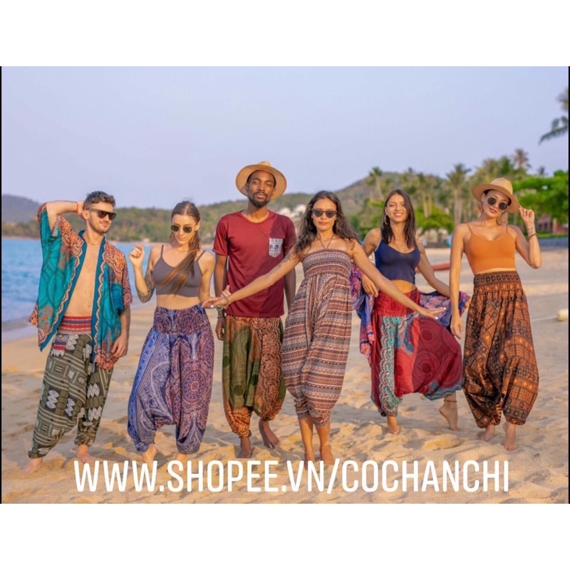 Quần alibaba kiểu Harem lanh thái tập yoga/múa bụng thổ cẩm đáy thụng