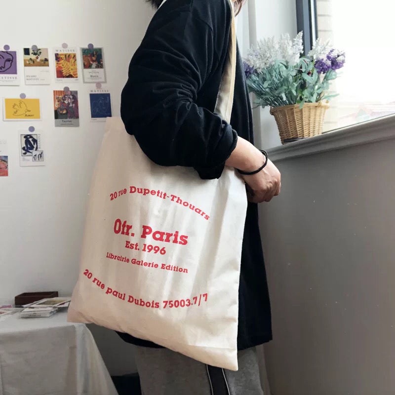 Túi canvas in chữ đơn giản xinh xắn thời trang