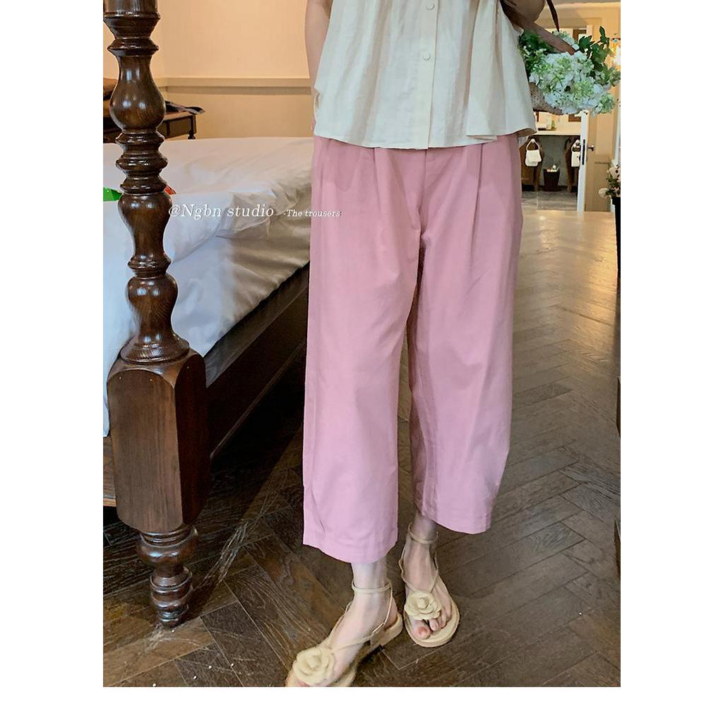 Quần Vải Lanh Cotton Mỏng Lưng Cao Thời Trang Mùa Hè 61443