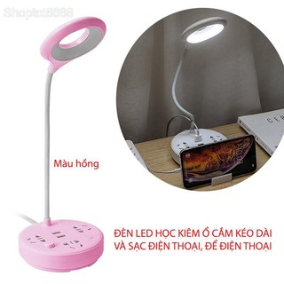 Đèn Led Đọc Sách Để Bàn Kiêm Ổ Cắm Thông Minh Kéo Dài 1.8m Có Cổng USB Và Giá Đỡ Điện Thoại (Kho hàng Hà Nội)