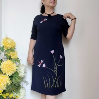 Váy Đầm Suông Vẽ Tay Mẫu Hoa Cỏ (50KG - 90KG)