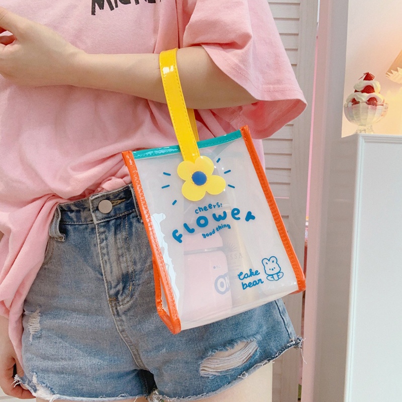 Túi Jelly Trong Suốt In Họa Tiết Hoa / Chữ Nhiều Màu Chống Thấm Nước Có Tay Cầm Tiện Dụng Cho Nữ