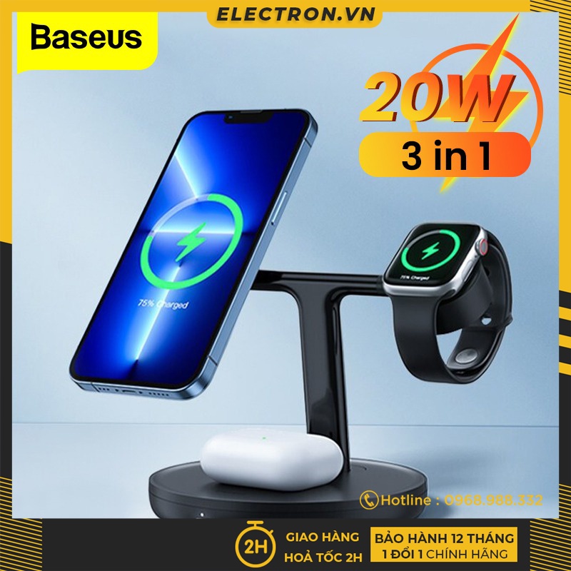 Đế sạc không dây từ tính thông minh Baseus Swan 3-in-1 Wireless Magnetic Charging Bracket 20W Universal version