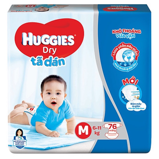 Tã Dán Huggies Dry size M (76 Miếng).(6-11kg)