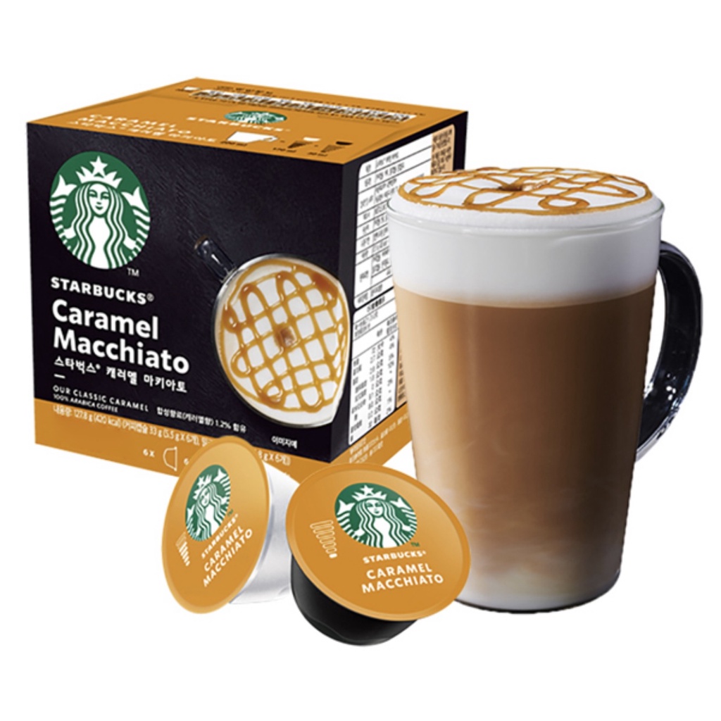 12 Viên nén cà phê Caramel Macchiato STARBUCKS gồm 5.5g x 6 viên + 15.8g x 6 viên cho máy Dolce Gusto