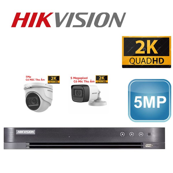 Lắp Đặt Trọn Gói Bộ 2 Camera Hikvision 5MP Có Mic thu âm