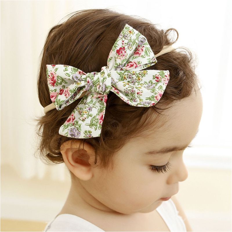 Băng Đô Vải Nylon Đính Nơ In Hoa / Bướm Màu Sắc Ngọt Ngào Không Để Lại Dấu Vết Cho Bé Sơ Sinh