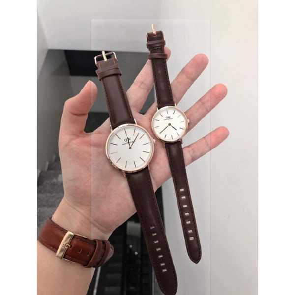 Đồng hồ nam nữ mặt tròn dây da WD