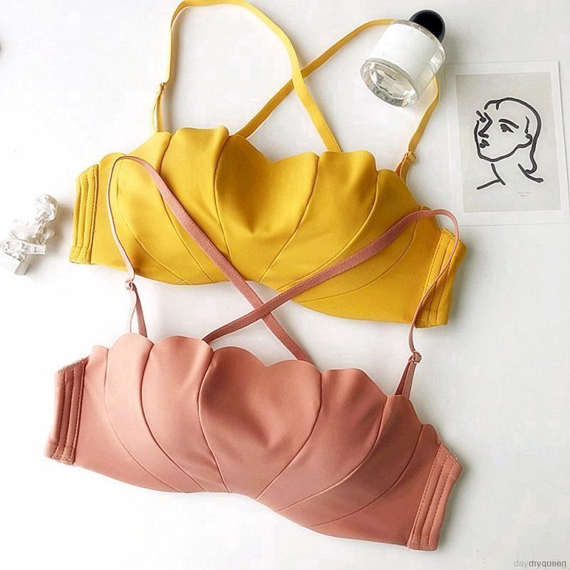 Set áo ngực không gọng nửa màu trơn + quần lót cùng hoạ tiết