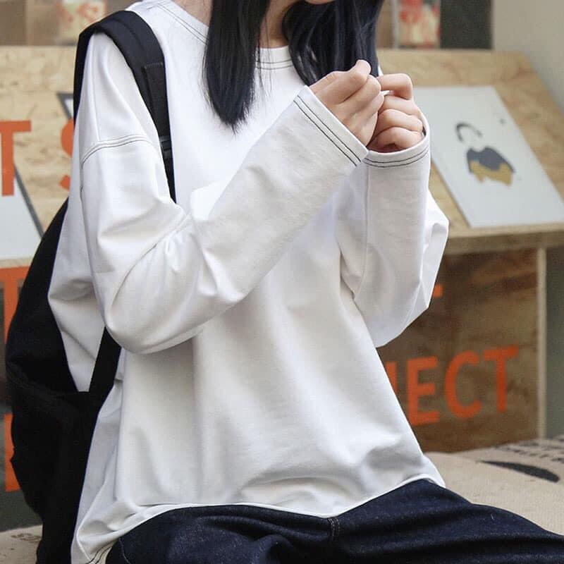 Áo thun chỉ nổi dáng suông rộng  tay dài màu trơn thời trang cho nữ