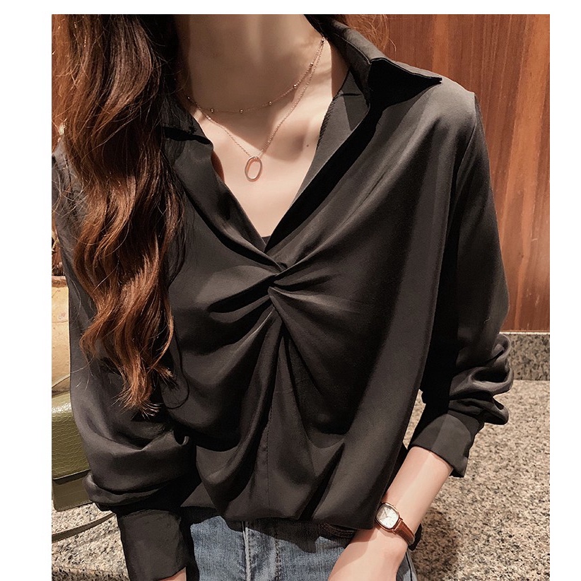 Áo Chiffon Nữ Tay Dài Dáng Rộng Màu Trắng Phong Cách Hàn Quốc