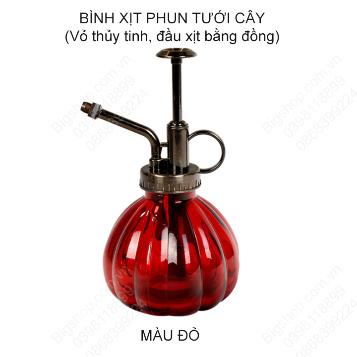 Bình xịt phun sương tưới cây bằng thủy tinh phong cách vintage, đầu xịt bằng đồng, nhiều màu sắc