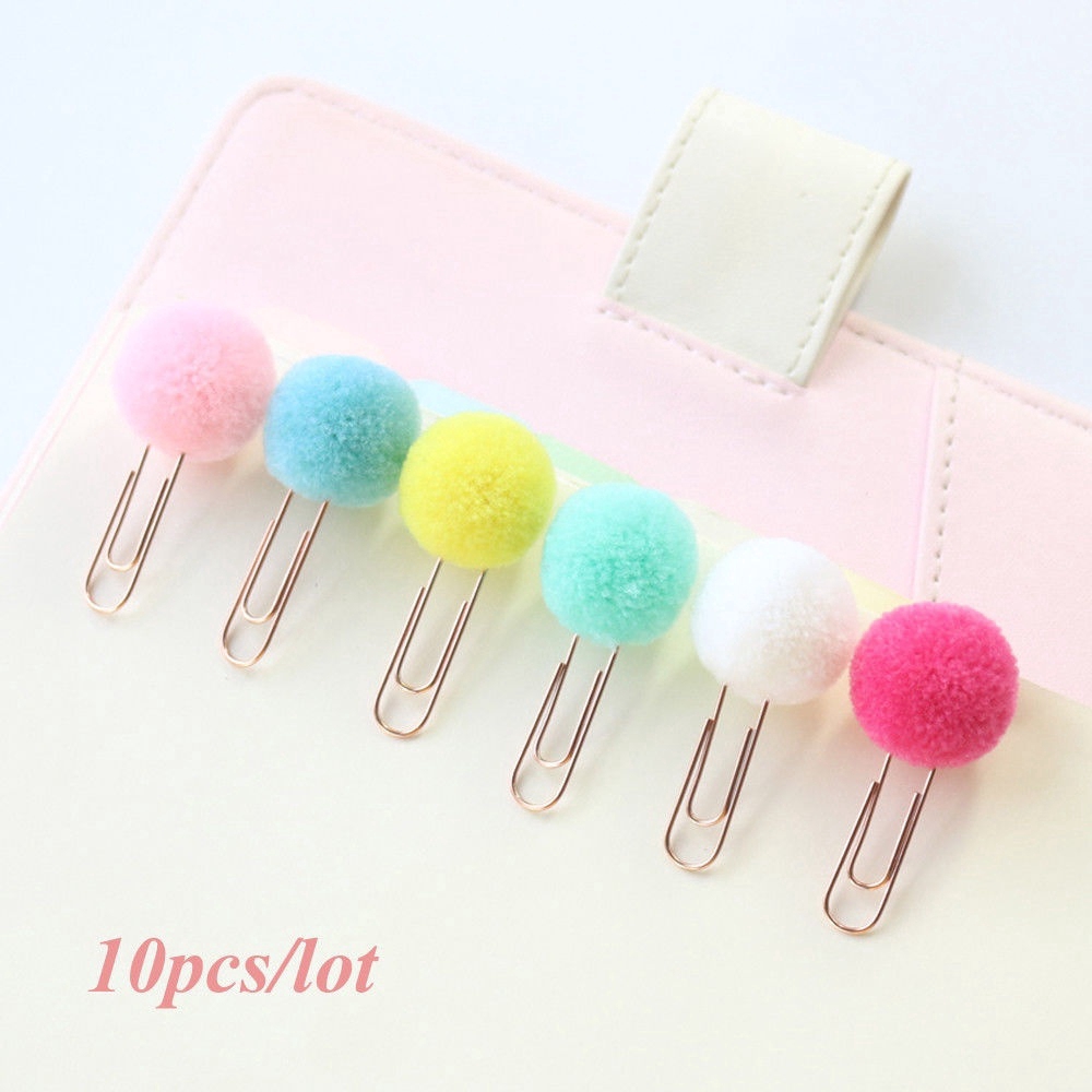 Set 10 kẹp giấy văn phòng bằng kim loại phối bóng nhồi bông màu kẹo