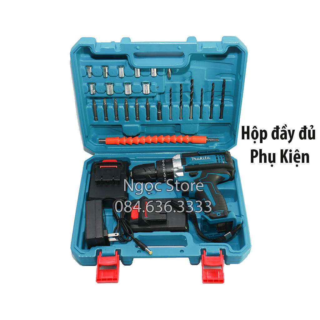 Máy khoan pin 36V Makita 3 chức năng có búa - Tặng kèm 24 chi tiết