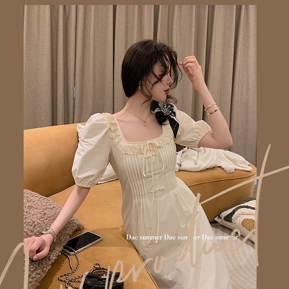 [MURIOKI] Đầm Công Chúa Cổ Vuông Phối Ren Màu Trắng Phong Cách Pháp Thời Trang 2022 Sang Trọng Cho Nữ