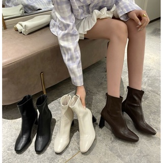 (SSMM 7793-6) Boots ngắn da lì mềm gót vát chất khoá cạnh khoá sau