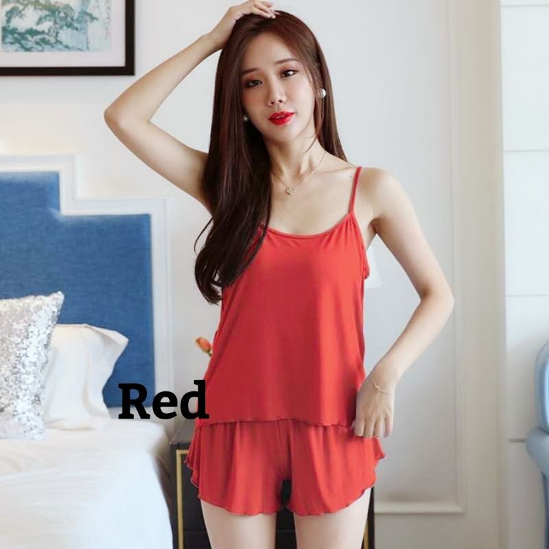 Bộ đồ ngủ thông thường hai mảnh mùa hè phiên bản Hàn Quốc mới bộ đồ ngủ màu trơn quần áo mặc ở nhà cho bé gái