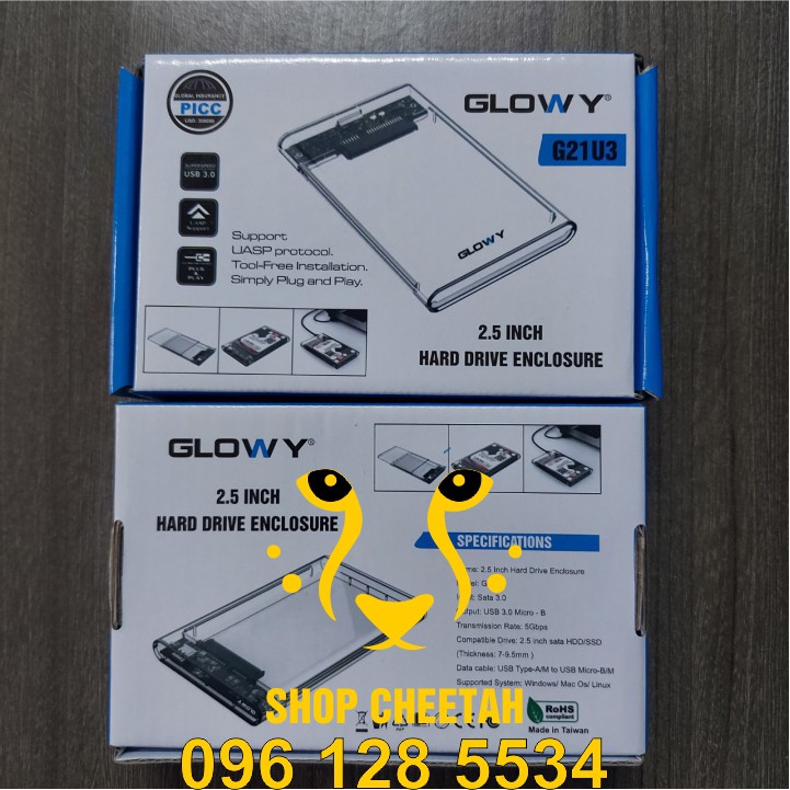 Box ổ cứng Gloway G21U3 dùng cho SSD/HDD 2,5&quot; - Nhựa ABS trong suốt – CHÍNH HÃNG – Bảo hành 12 tháng