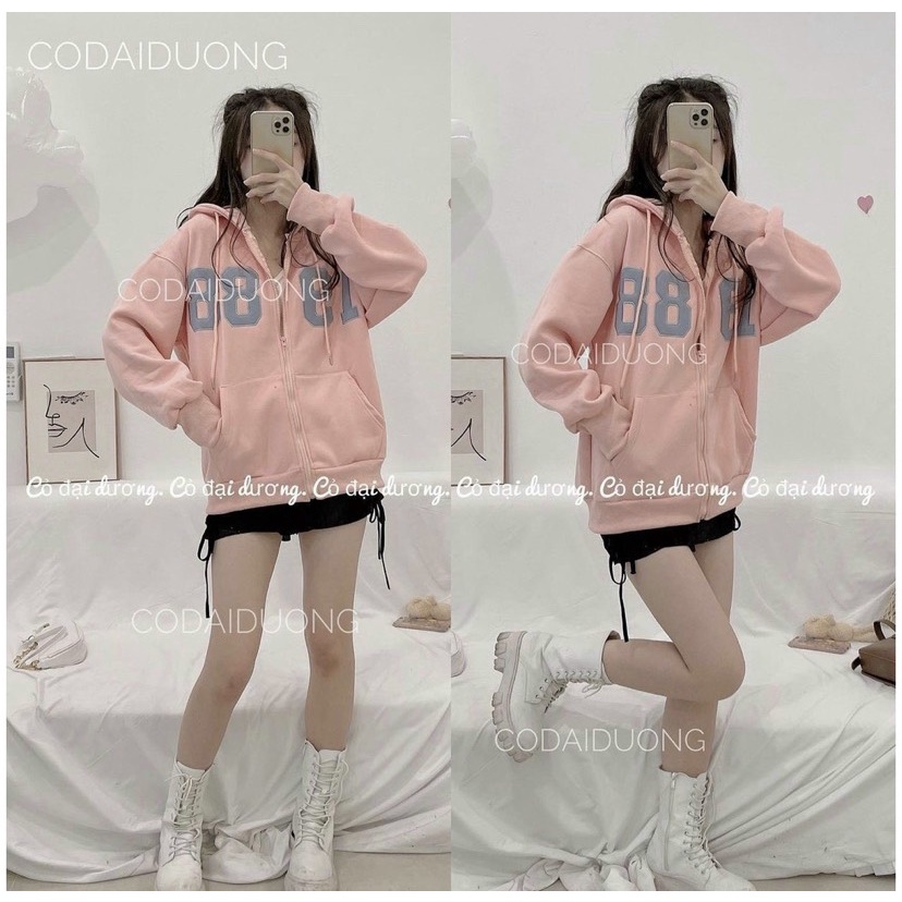 Áo Khoác Hoodie Kiểu Zip Kéo 1988 Phối Nón Rộng Che Nắng Giữ Nhiệt Đa Năng Thiết Kế Đơn Giản Tinh Tế Siêu Đẹp