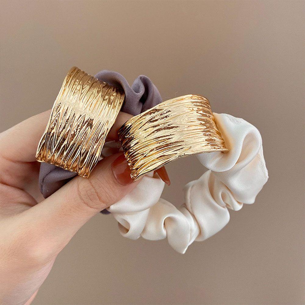 FORBETTER Dây Cột Tóc Vải Co Giãn Cỡ Lớn Phối Kim Loại Dễ Thương Cho Nữ