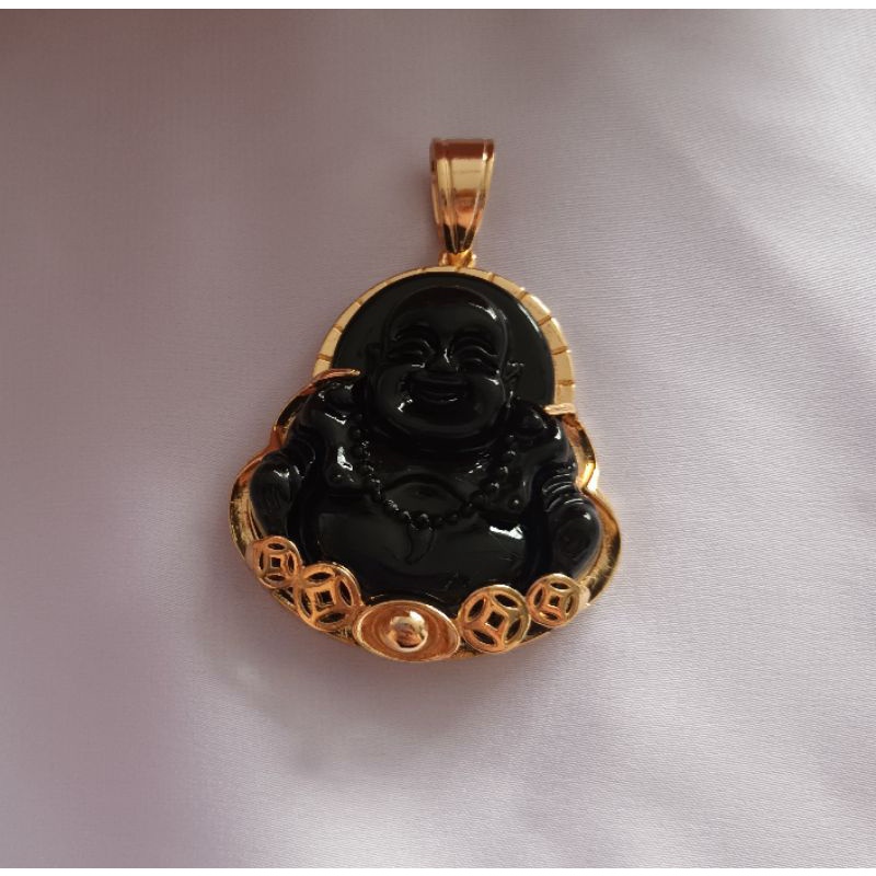 Mặt dây chuyền phật Di Lặc bọc thép titan không đen không gỉ cưòi vui vẻ bình an may mắn