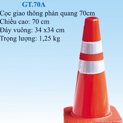 Cọc giao thông chóp nón phản quang 2 sọc màu cam GT70A