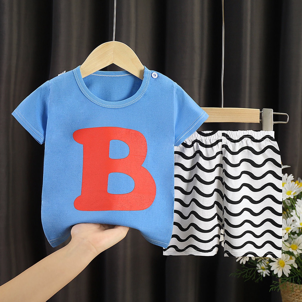 Set Đồ 2 Món Gồm Áo Thun Tay Ngắn In Hình Hoạt Hình + Quần Ngắn Cho Bé Sơ Sinh