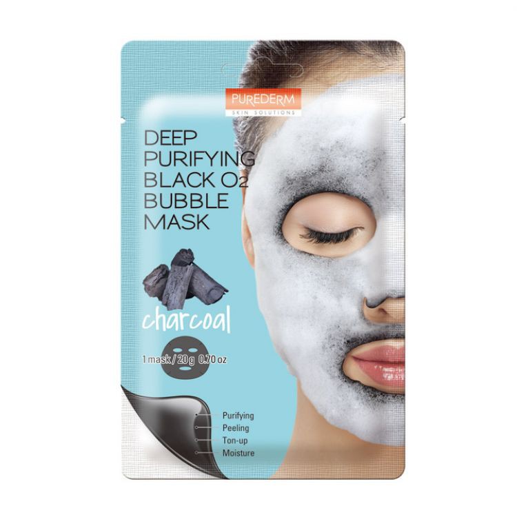 Mặt nạ sủi bọt thải độc than hoạt tính Purederm Deep Purifying Black O2 Bubble Mask 20gr