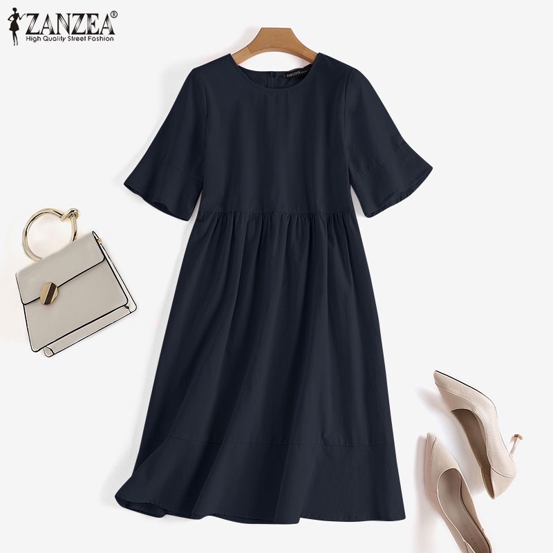 Đầm Zanzea tay ngắn dáng rộng cỡ lớn phong cách thời trang cho nữ
