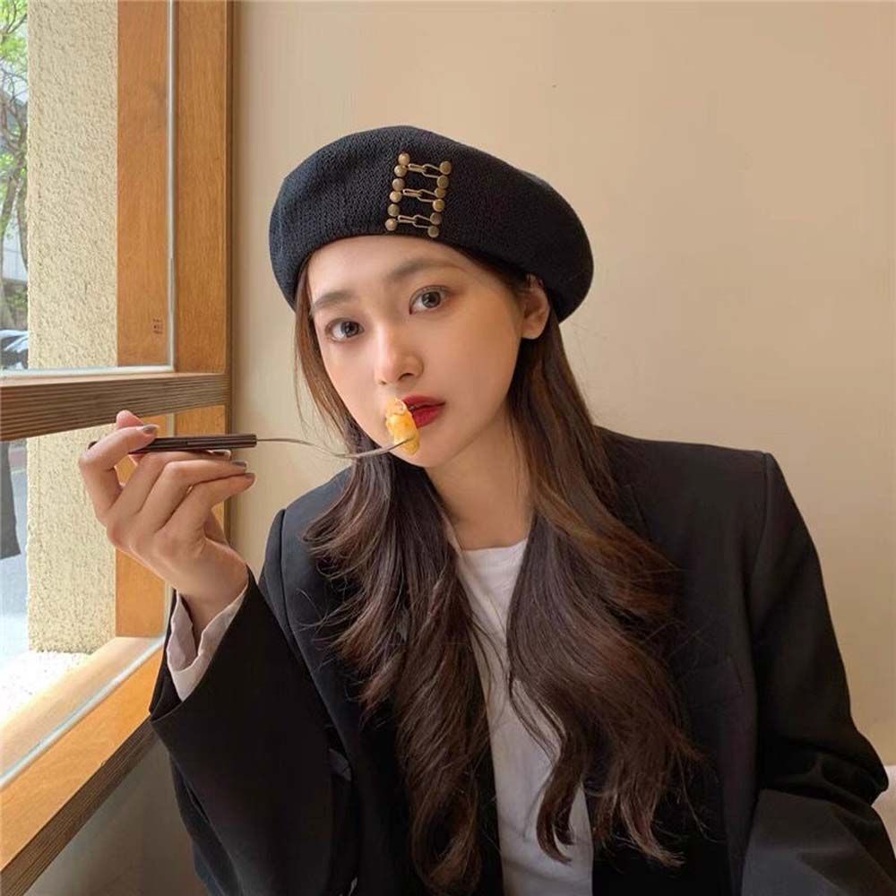 Nón beret đan len ấm áp thời trang Hàn Quốc cho nữ