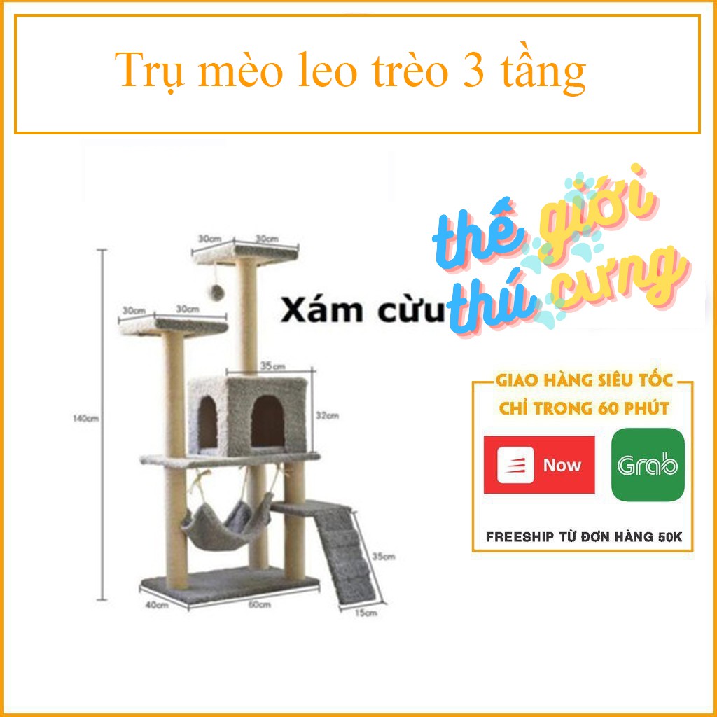 Trụ mèo leo trèo 3 tầng Nhà cây cho mèo cao 1,4m cat tree dụng cụ cào móng