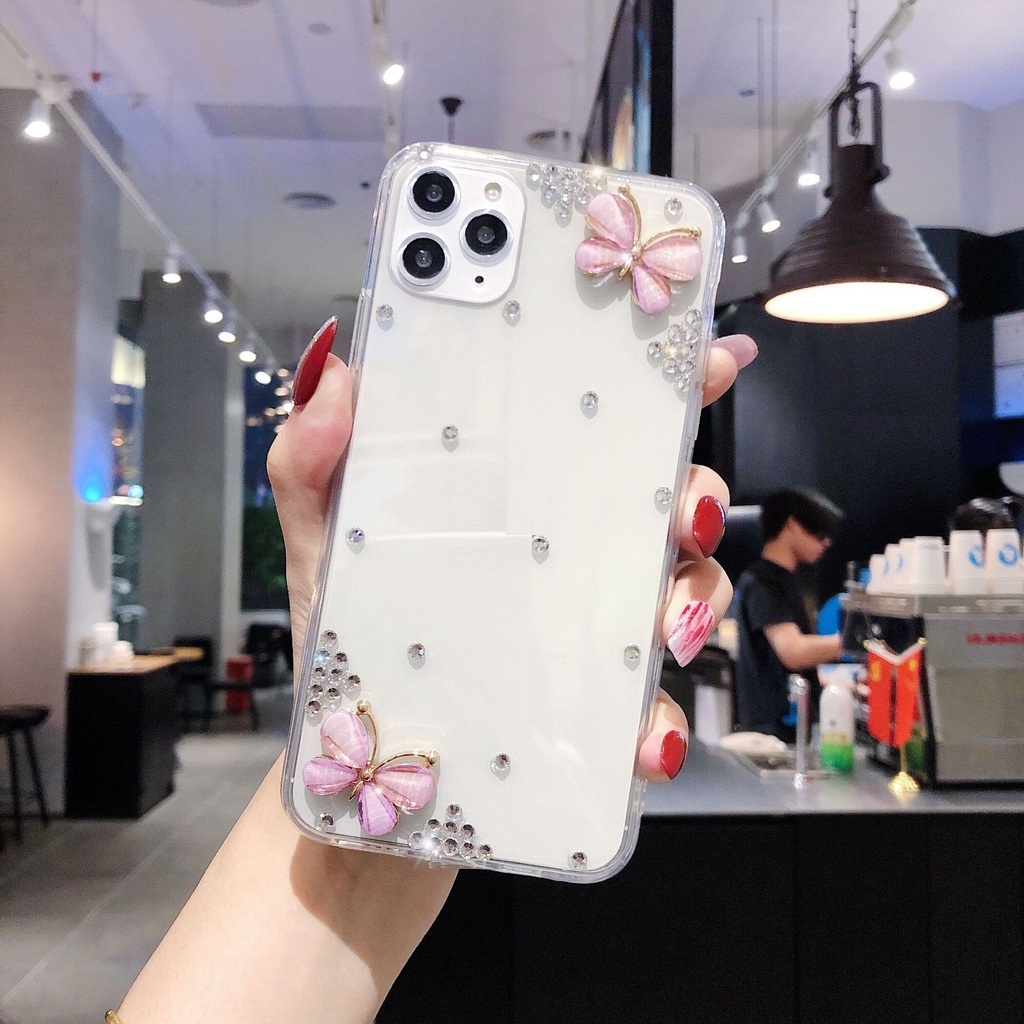 Ốp Điện Thoại Cứng Viền Mềm Trang Trí Hình Hoa Bướm Cho Samsung Galaxy S21 Plus S22 5G S20 FE S10 Note 20 Ultra Note 10