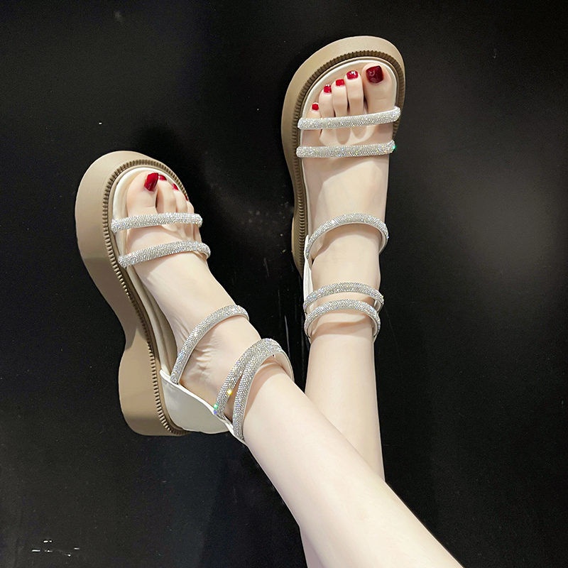 Giày Sandal Đế Dày Đính Đá Thời Trang Mùa Hè Phong Cách Mới Cho Nữ