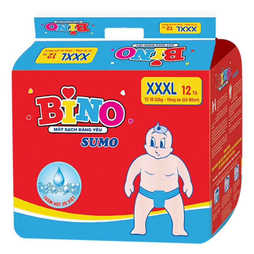 Combo 6 Gói Tã Dán Bino Siêu Đại XXXL12 ( 18 -35kg )