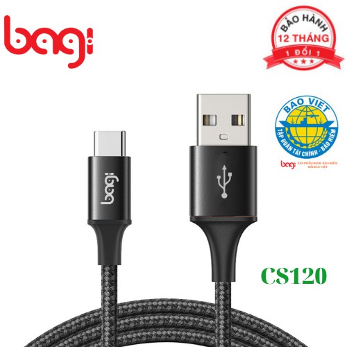 Cáp sạc nhanh dây dù BAGI lightning cho Iphone IS120, Type-C cho Androi CS120 dài1.2m